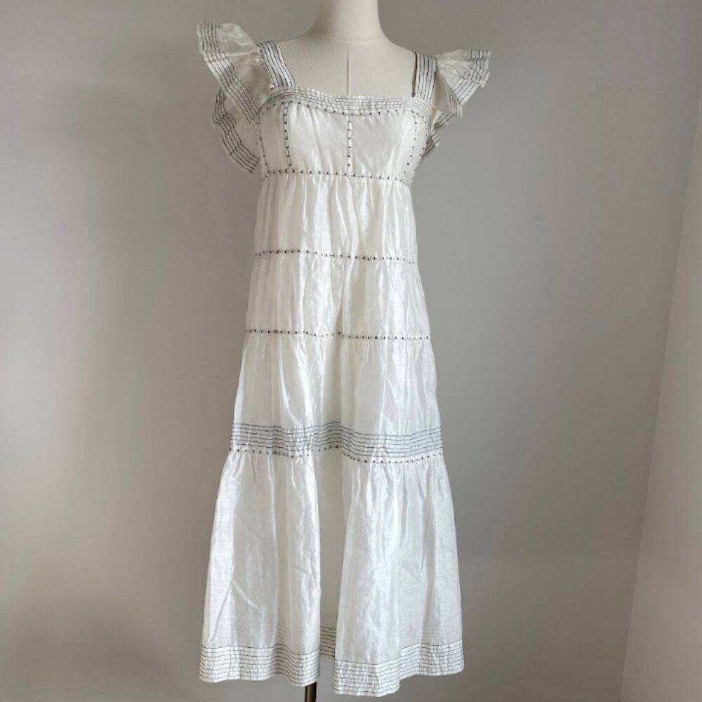 ULLA JOHNSON Rosalie Silk Cotton White Midi Dress XS